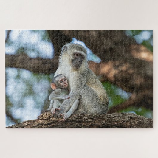 ソーシャルモンキー - アフリカの動物写真 ジグソーパズル (横)