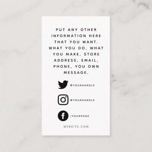 ソーシャルロゴ、白黒のお客様の注文 エンクロージャーカード (裏面)