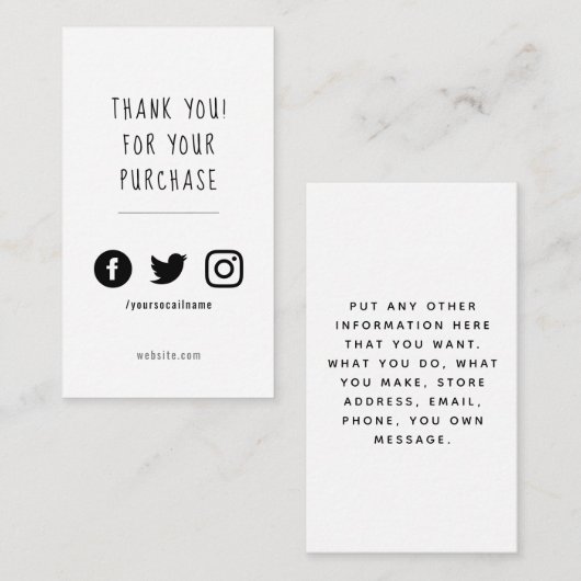 ソーシャルロゴ、白黒の注文評価 エンクロージャーカード (正面/裏面)