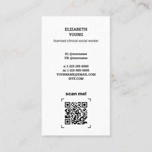 ソーシャルワーカカスタムーの写真とQR 名刺 (裏面)