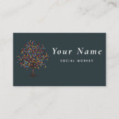 ソーシャルワーカカラフルーツリーオータム秋テーマリーフ 名刺 (正面)