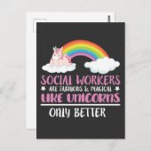 ソーシャルワーカーかわいい虹の魔法のユニコーン ポストカード (正面/裏面)