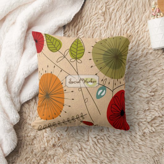 ソーシャルワーカーのアートな花柄 クッション (ブランケット)