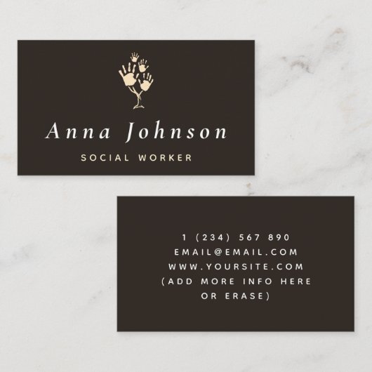 ソーシャルワーカーカウンセラーセラピストハンズツリーグレー 名刺 (正面/裏面)