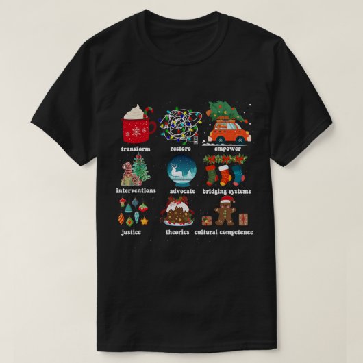 ソーシャルワーカークリスマスレトロ Tシャツ (デザイン正面)
