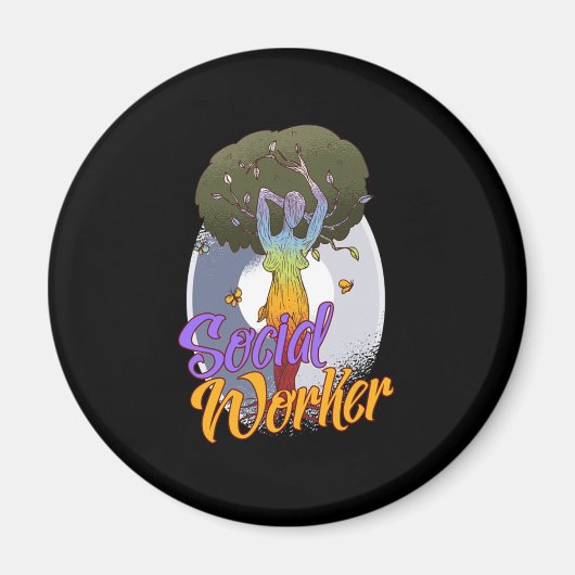 ソーシャルワーカーソーシャル気に女子ツリーギフト自由主義の マグネット (正面)