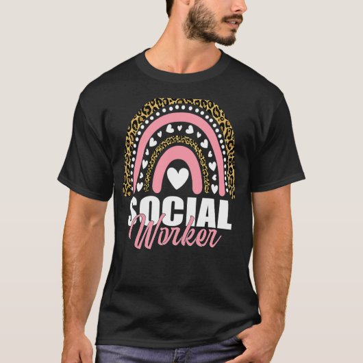 ソーシャルワーカーレインボーヒョウ学校の労働者が雇用 Tシャツ (正面)
