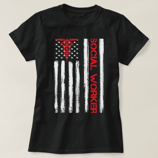 ソーシャルワーカー月アメリカ国旗のヘルスケア Tシャツ (デザイン正面)