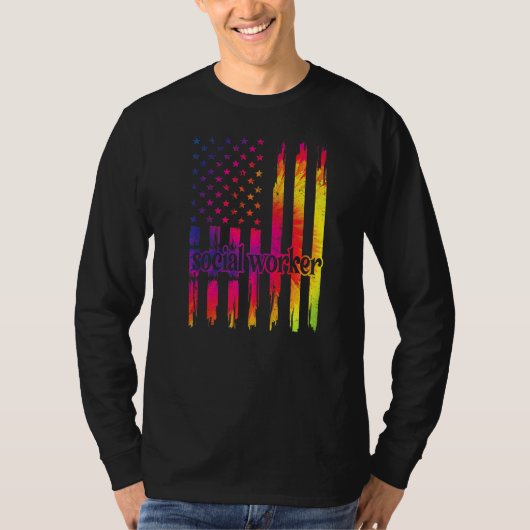ソーシャルワーカー米国国旗の月ソーシャルワーカー Tシャツ (正面)