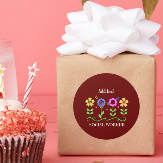 ソーシャルワーカー,グラフィック花,テンプレート, ラウンドシール (パーティー)
