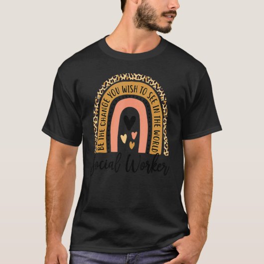 ソーシャルワーカー ヒョウ 虹 仕事 愛 Tシャツ (正面)