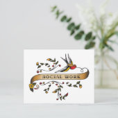 ソーシャルワークでツバメとスクロール ポストカード (スタンド正面)