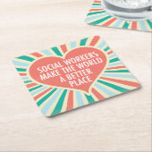 ソーシャルワー感動的ク引用文ハートかわいいレトロ スクエアペーパーコースター (アングル)