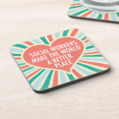 ソーシャルワー感動的ク引用文ハートレトロの色 コースター (左側)