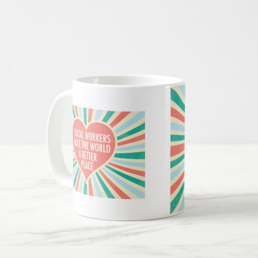 ソーシャルワー感動的ク引用文ハートレトロの色 コーヒーマグカップ (正面左)
