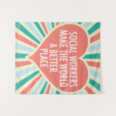 ソーシャルワー感動的ク引用文ハートレトロの色 タペストリー (正面(横))