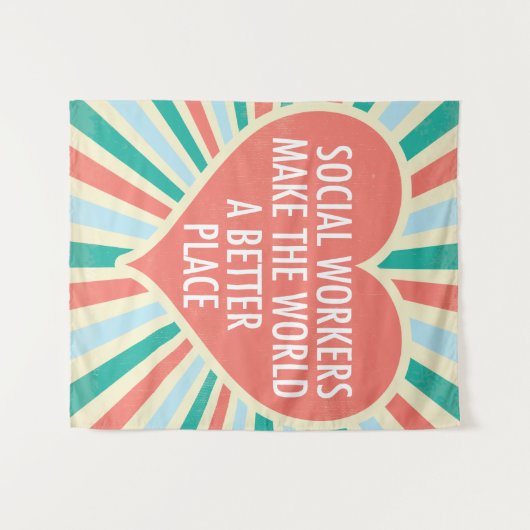 ソーシャルワー感動的ク引用文ハートレトロの色 タペストリー (正面(横))