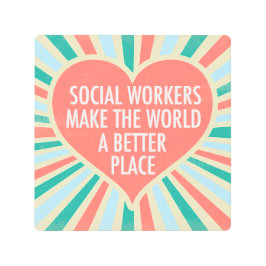 ソーシャルワー感動的ク引用文ハートレトロの色 メタルプリント