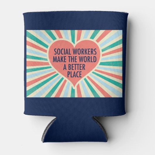 ソーシャルワー感動的ク引用文ハートレトロの色 缶クーラー (正面)