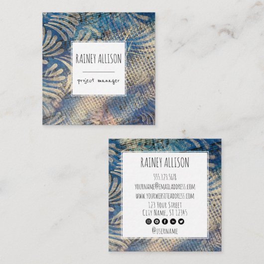 ソーシャル芸術的アイコファンキーン付きブルーミュージックテーマ スクエア名刺 (正面/裏面)