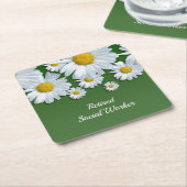 ソーシャル退職したワーカー、フローラデザイン、 スクエアペーパーコースター (アングル)