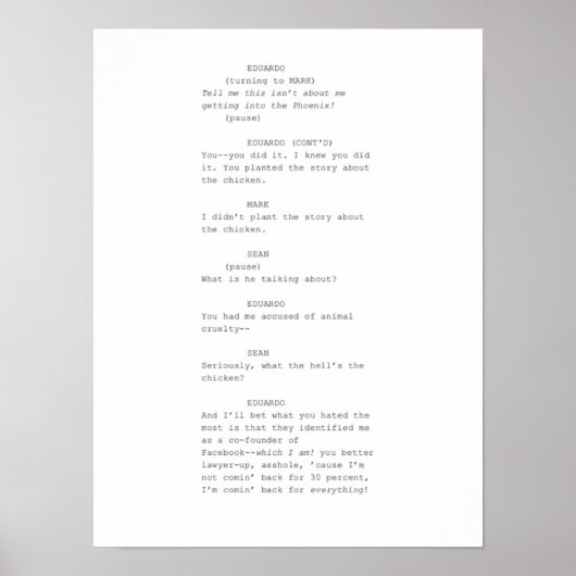 ソーシャル・ネットワークのスクリーンプレイシーン ポスター (正面)