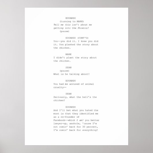 ソーシャル・ネットワークのスクリーンプレイシーン ポスター (正面)