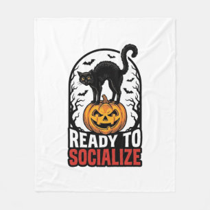 ソーシャル ハロウィン 猫 スプーキー パーティー ユーモア デザイン 1 フリースブランケット