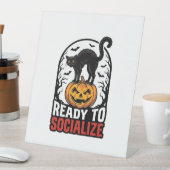 ソーシャル ハロウィン 猫 スプーキー パーティー ユーモア デザイン 1 台座サイン (インサイチュ)