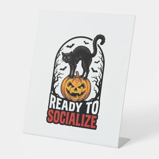 ソーシャル ハロウィン 猫 スプーキー パーティー ユーモア デザイン 1 台座サイン (正面)