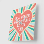 ソーシャ感動的ルワーカー引用文カワイトハート スクエア壁時計 (傾斜)