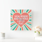 ソーシャ感動的ルワーカー引用文カワイトハート スクエア壁時計 (ホーム)