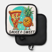 ソースおもしろいと甘いオーブンミットとポットホルダー 鍋敷き (正面/裏面)