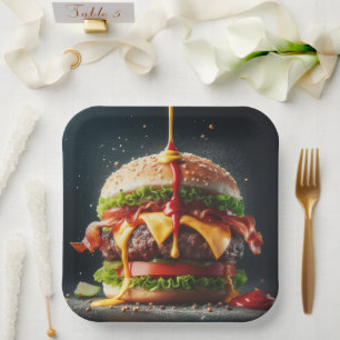 ソースが飛び散るハンバーガー ペーパープレート