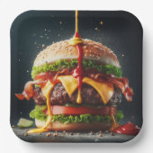 ソースが飛び散るハンバーガー ペーパープレート (正面)