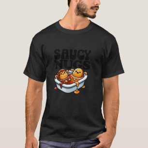 ソースのナグ漫画の食べおもしろい物BBQソースチキンニュー Tシャツ