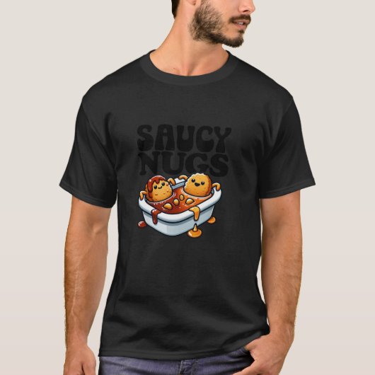ソースのナグ漫画の食べおもしろい物BBQソースチキンニュー Tシャツ (正面)