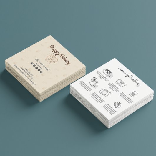 ソース気にドの指示ベージュベーカリーアイコン スクエア名刺