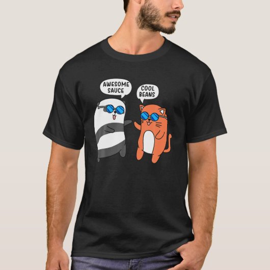 ソース素晴らし豆可愛いカッコいい動物パンダ猫 Tシャツ (正面)