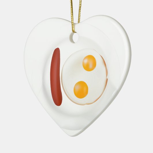 ソーセージが付いている炒卵のおもしろいな写真 セラミックオーナメント (左)