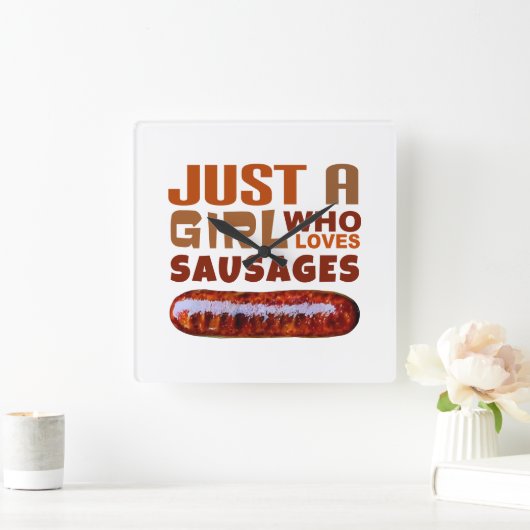 ソーセージが大好きな女の子だけ スクエア壁時計 (ホーム)