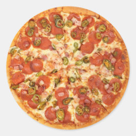 ソーセージとグリーンオリーブのチーズピザのシール ラウンドシール