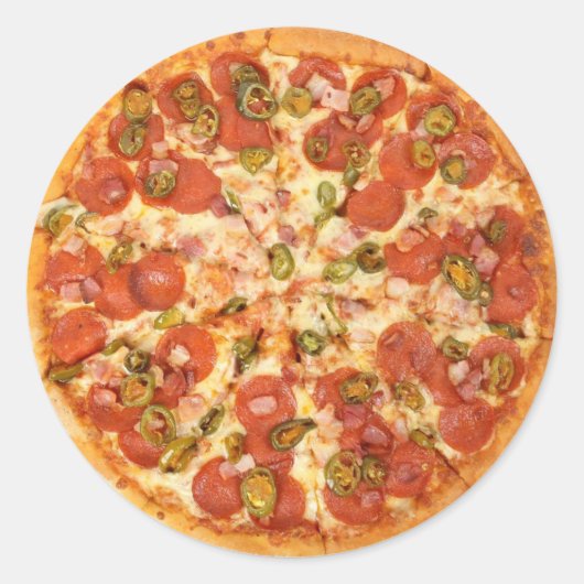 ソーセージとグリーンオリーブのチーズピザのシール ラウンドシール (正面)