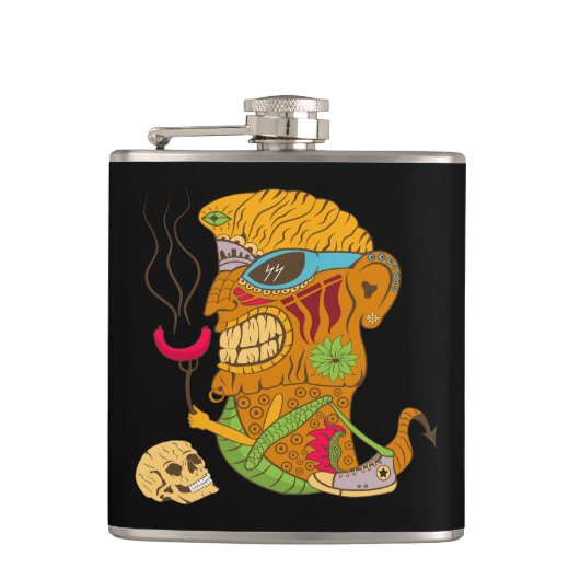 ソーセージと人間のスカルとバーベキューtikiモンスター フラスク (正面)