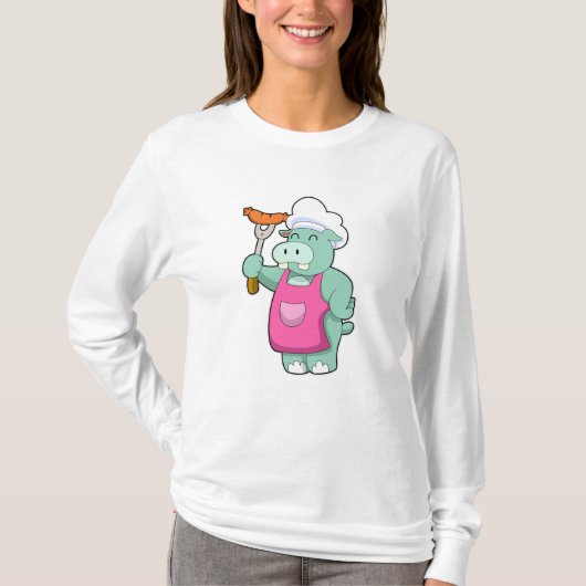 ソーセージと調理師としてのヒッポ Tシャツ (正面)
