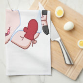 ソーセージのフォークを持つ幸せなブタのシェフ キッチンタオル (四つ折り)