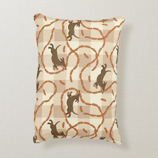 ソーセージの背景を持つ幸運な犬 アクセントクッション (裏面(縦))