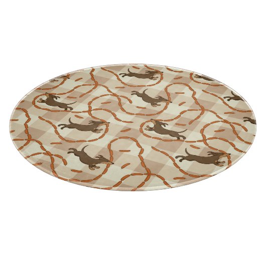 ソーセージの背景を持つ幸運な犬 カッティングボード (角)