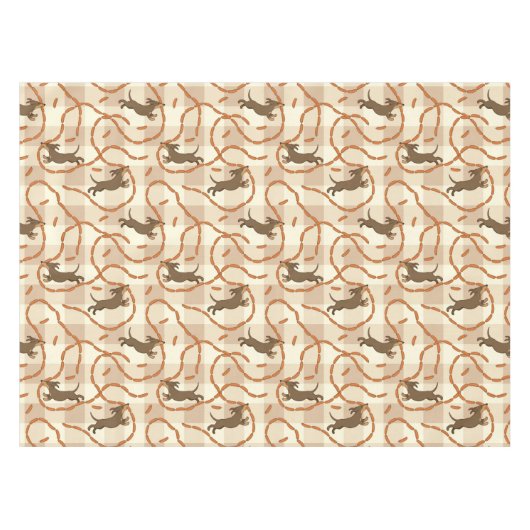 ソーセージの背景を持つ幸運な犬 テーブルクロス (正面(横))