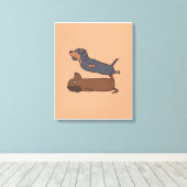 ソーセージドッグ写真 |かわいい犬 キャンバスプリント (インサイチュ (ウッドフロア))